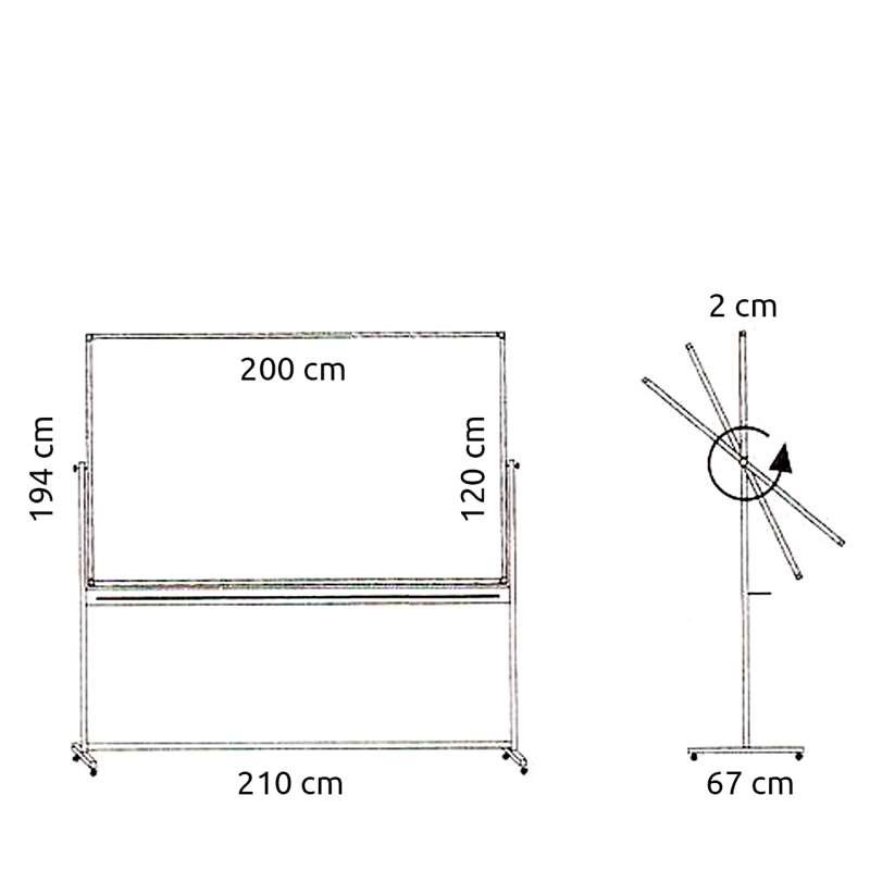 Sv&auml;ngtavla, whiteboard f&ouml;r intensiv anv&auml;ndning p&aring; mobilt stativ - 8 storlekar - 120x200 cm