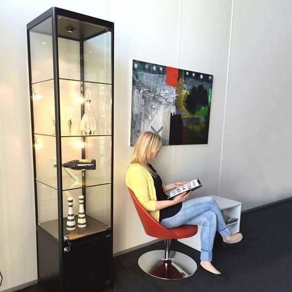 Vitrin vitrinskåp - Showcase Tower Solo glasmonter med underskåp, LED-ljus och lås - svart #6