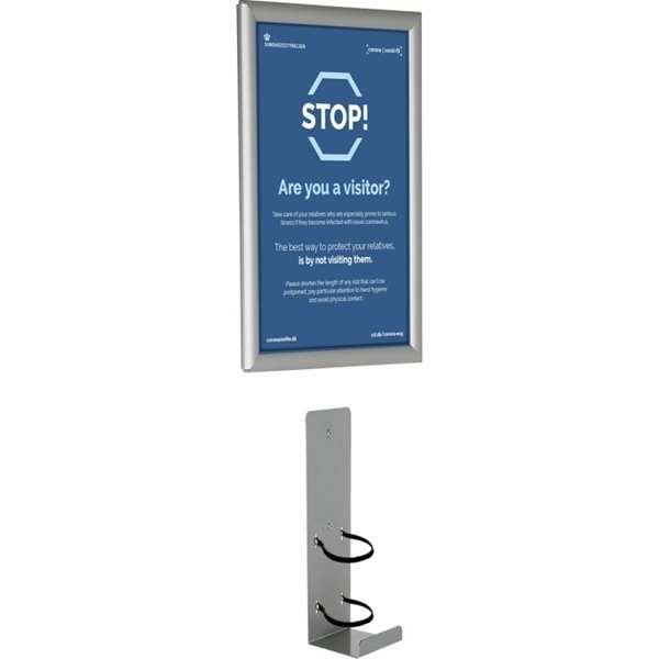 Väggmonterad hållare för dispenser för handsprit och A4 vikbar ram #1