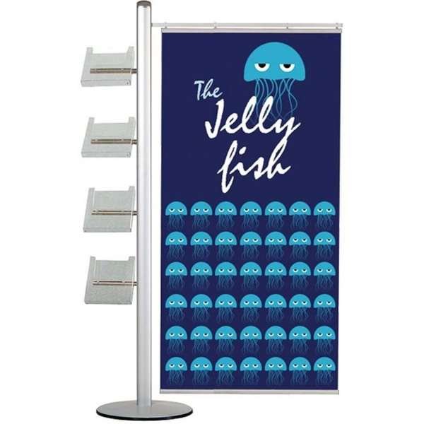 Multi Stander 19 - Enkelsidig, 1 st 70cm banner + 4xA4 hyllor #1