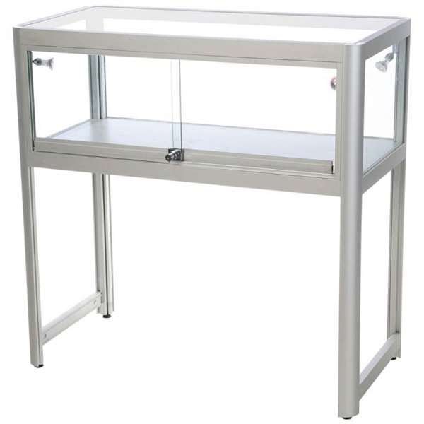 Showcase Desk Duo, alu/silver, glasmonter med LED-ljus och lås #1