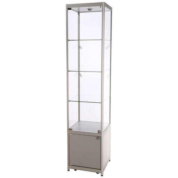 Vitrin vitrinskåp - Showcase Tower Solo glasmonter med underskåp, LED-ljus och lås - silver #1
