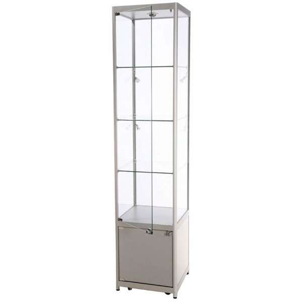 Vitrin vitrinskåp - Showcase Tower Solo glasmonter med underskåp, LED-ljus och lås - silver #4