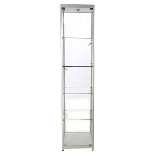 Vitrin vitrinskåp - Showcase Tower Solo glasmonter med LED-ljus och lås - silver #10