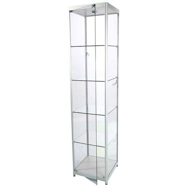 Vitrin vitrinskåp - Showcase Tower Solo glasmonter med LED-ljus och lås - silver #9