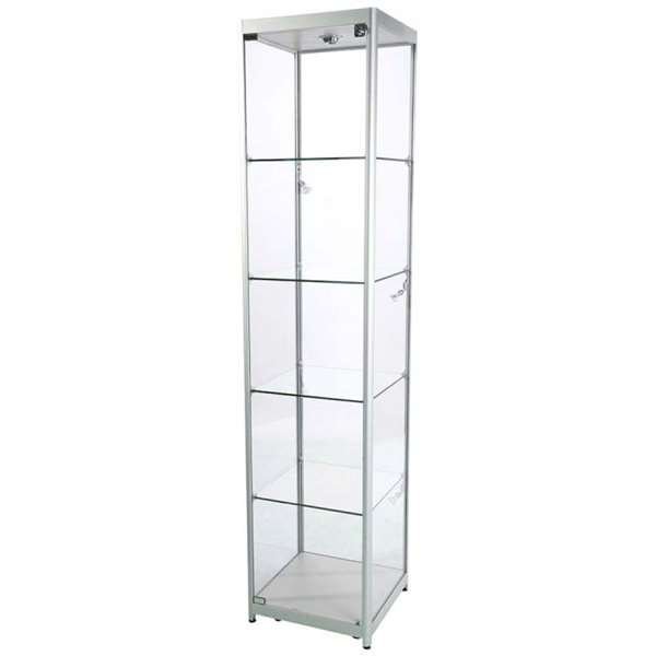 Vitrin vitrinskåp - Showcase Tower Solo glasmonter med LED-ljus och lås - silver #1