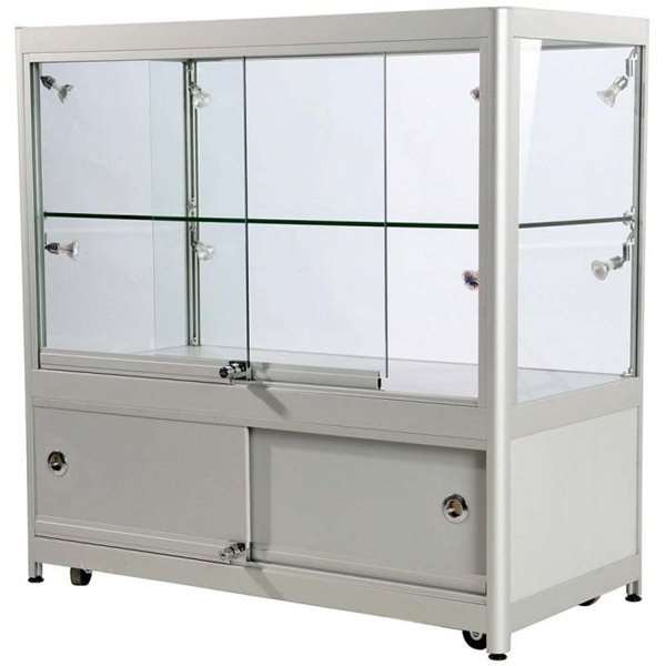 Vitrine vitrinskåp - Showcase Counter Duo glasmonter med underskåp, LED-ljus och lås - silver #1