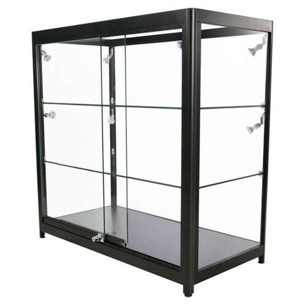 Vitrine vitrinskåp - Showcase Counter Duo glasmonter med LED-ljus och lås - svart #1