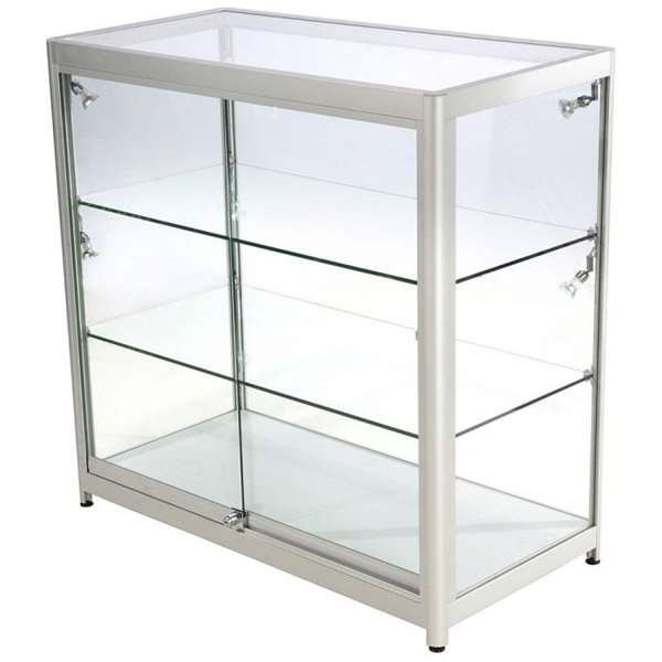 Vitrine vitrinskåp - Showcase Counter Duo glasmonter med LED-ljus och lås - silver #1