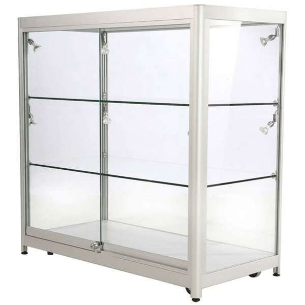 Vitrine vitrinskåp - Showcase Counter Duo glasmonter med LED-ljus och lås - silver #10