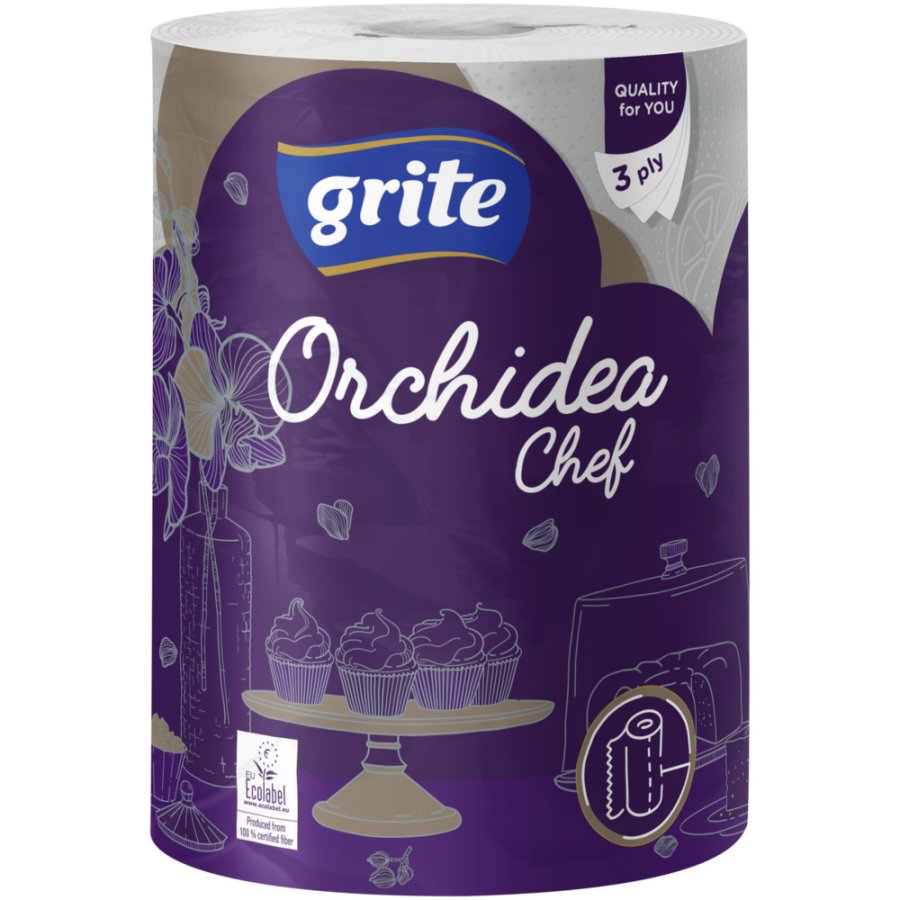 Køkkenrulle, Grite Orchidea White, 3-lags, 13,86m x 22,4cm, hvid, 100% nyfiber, kolli = 7 pk  4 rl. #1