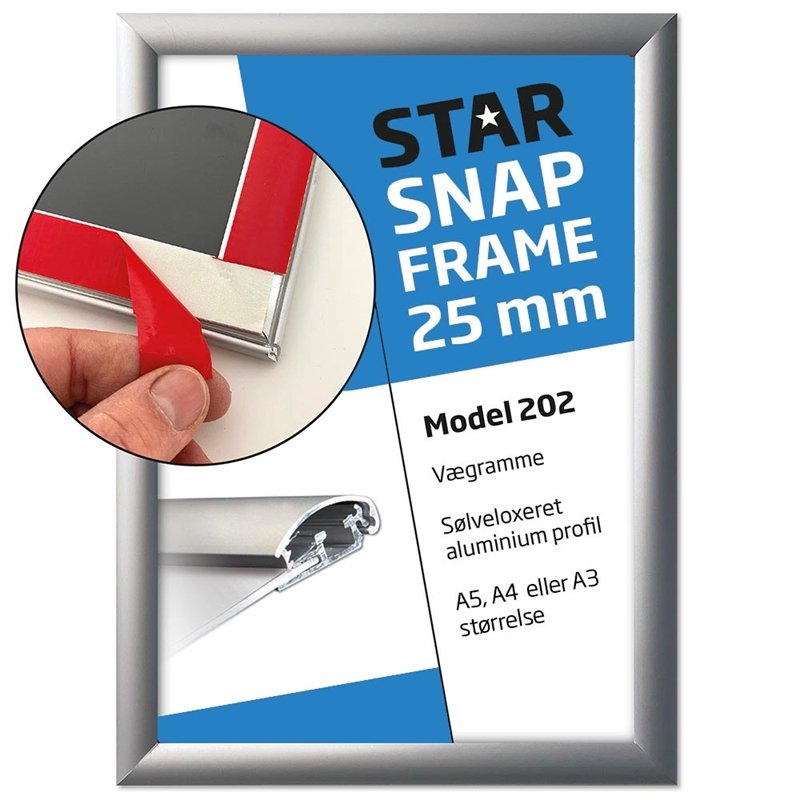 Snap frame Fast-Fix (med tape monteret på bagsiden), alu/sølv, 25 mm, A5 #1