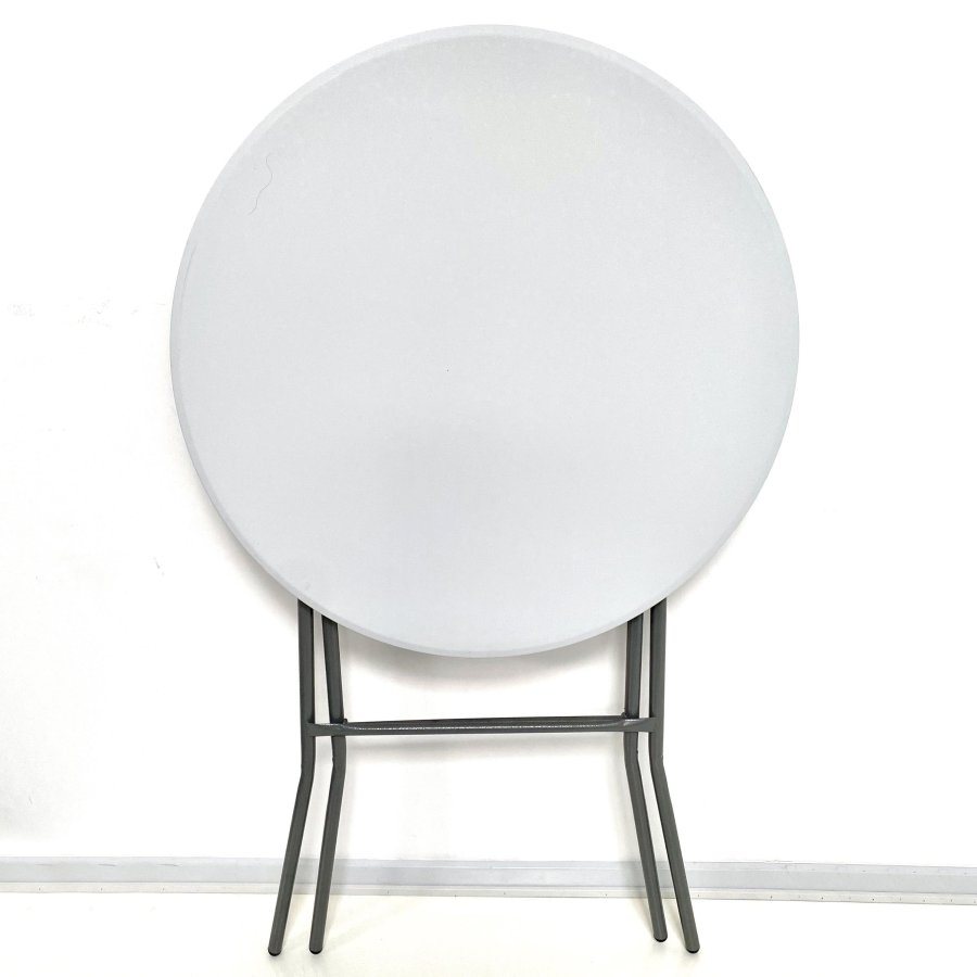Klappbord Runt Ø 80cm: Vit Bordsskiva & Svart Stålstativ, Höjd 110cm #4