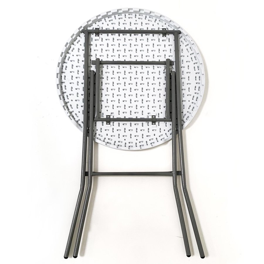 Klappbord Runt Ø 80cm: Vit Bordsskiva & Svart Stålstativ, Höjd 110cm #5