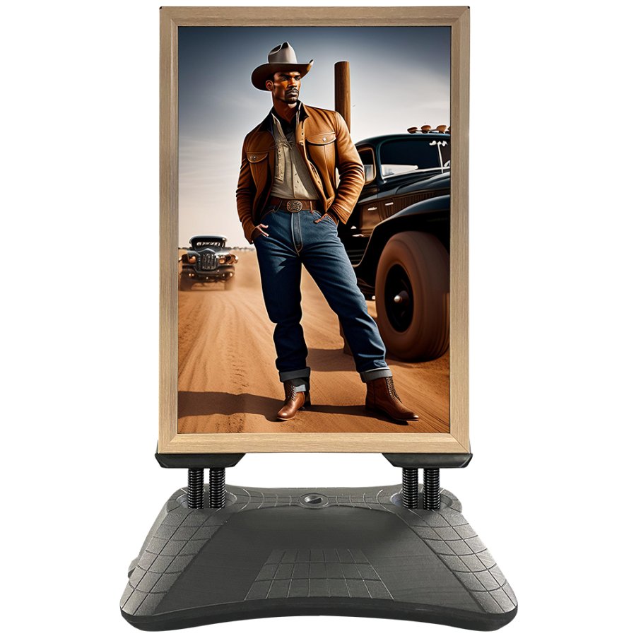 Stilfullt Wind-Pro Gatust&auml;ll med Vattenbas i Gr&aring;/Ljus Tr&auml; - A1 Storlek