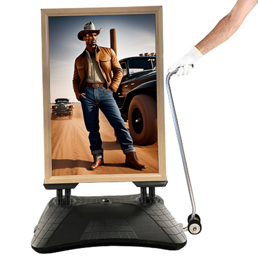 Stilfullt Wind-Pro Gatust&auml;ll med Vattenbas i Gr&aring;/Ljus Tr&auml; - A1 Storlek