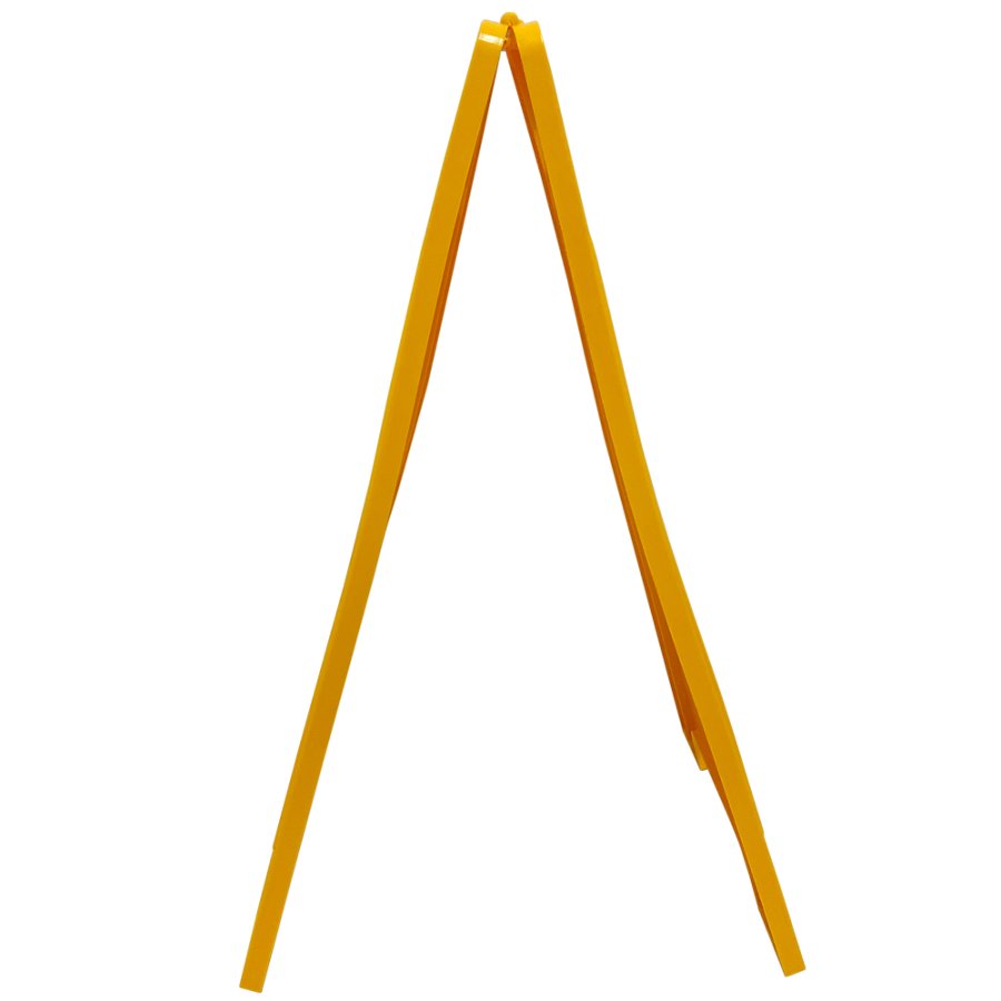 Golvskylt i gul med dansk og engelsk text