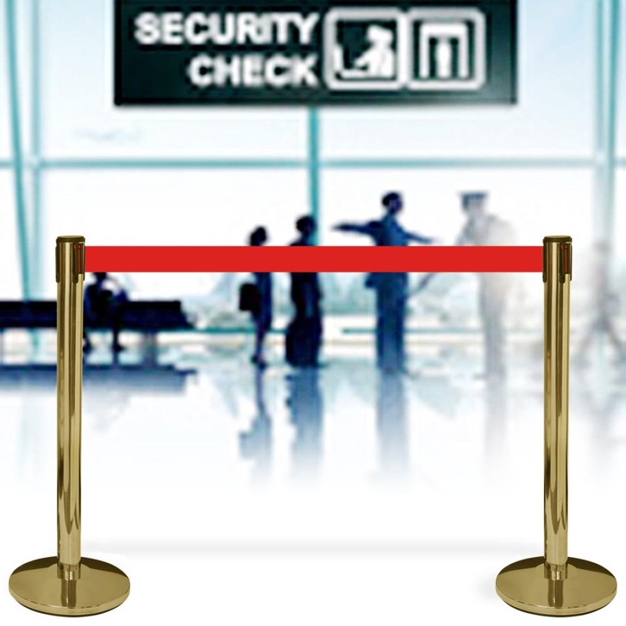 Crowd Barrier, Guld med 3 meter r&ouml;tt b&auml;lte